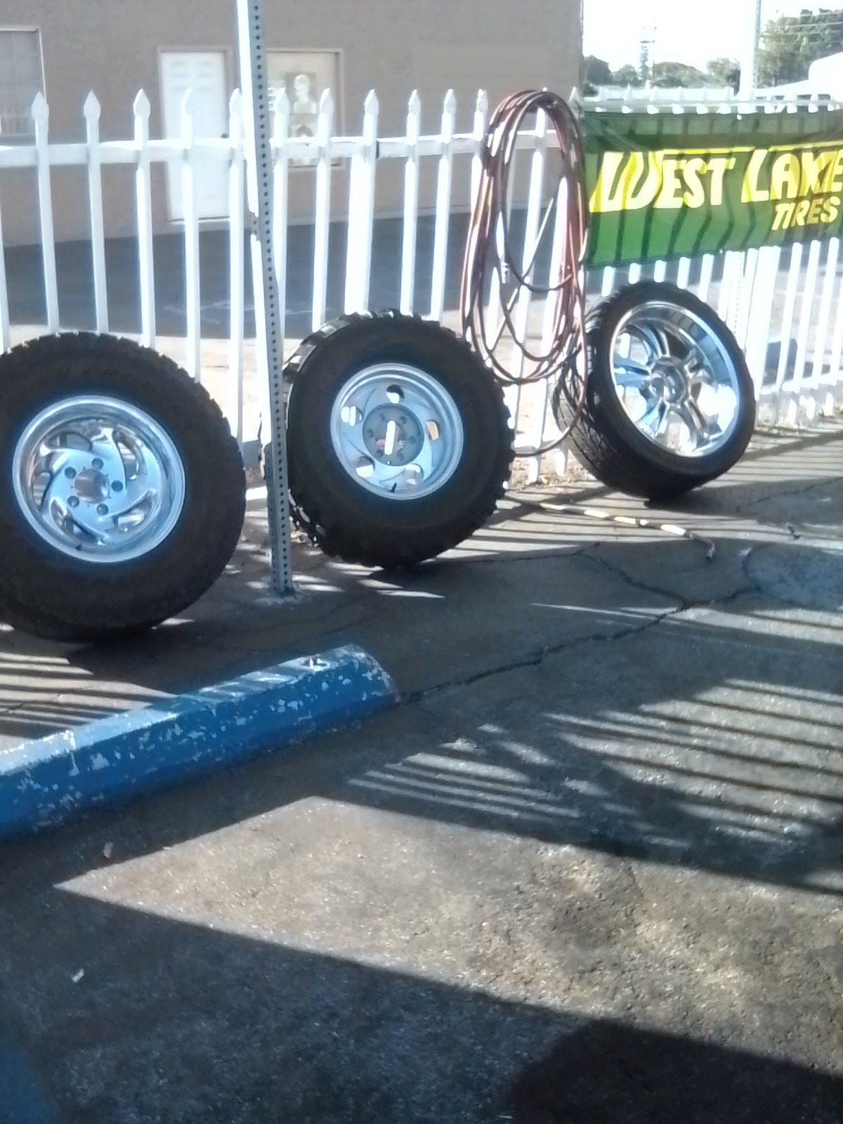 Chrome wheels on display on the forecourt
